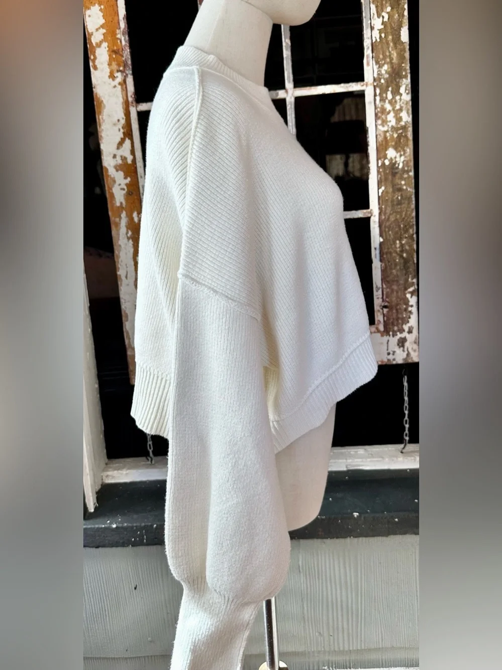 Free People Easy Street Crop Sweater Cream Oversized Ribbed Knit M